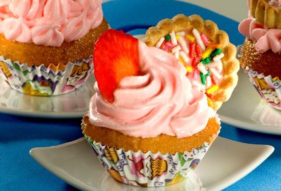 Cupcake de morango com marshmallow